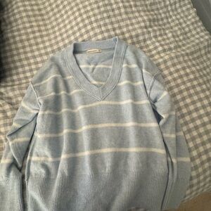 moon & madison Sky Blue and White V-Neck Sweater